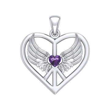 Wrapped in the Wings of an Angel ~ Sterling Silver Peace Symbol Pendant Jewelry TPD5109 - Jewelry